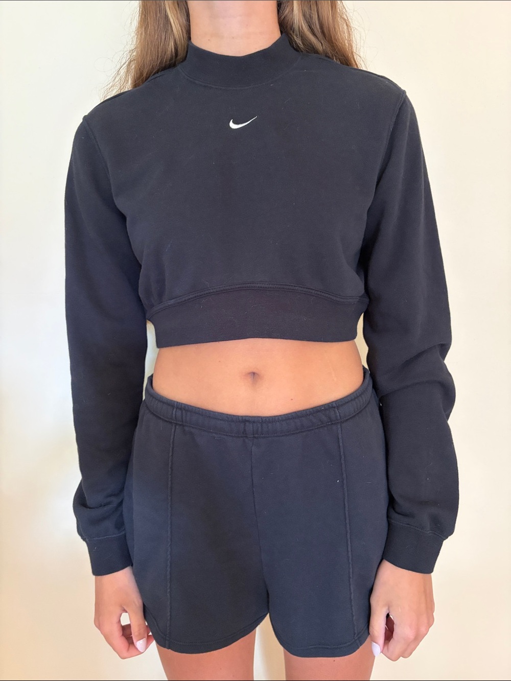Nike Black Cropped Mock-Neck Sweatshirt with White Swoosh bundle